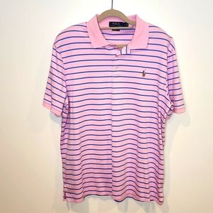 Polo Ralph Lauren Pink With Blue Sripes Polo Shirt Sz L Classic Fit